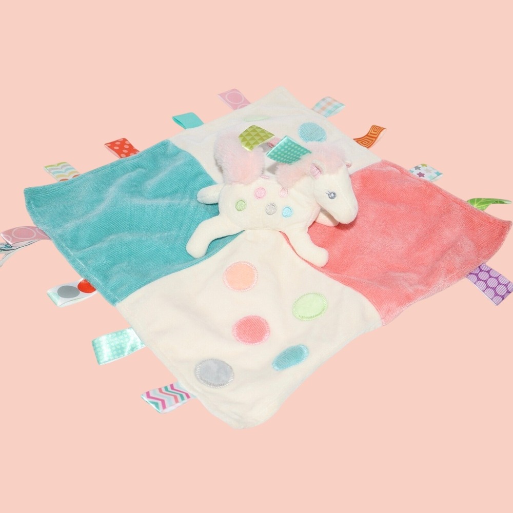 Mary Meyer Taggies Unicorn Plush Lovey Security Blanket Satin Pink Teal Dots